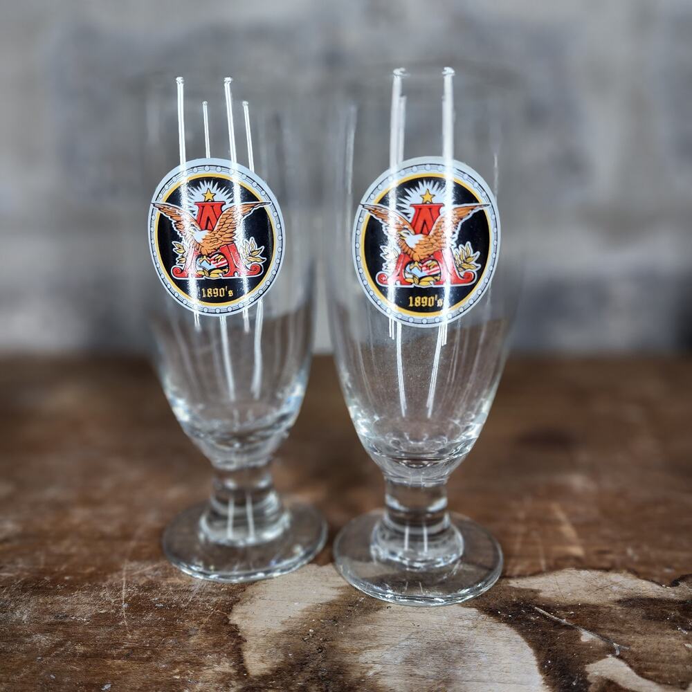 ANHEUSER-BUSCH set of 2 glass beer pilsners draft 1890's BUDWEISER